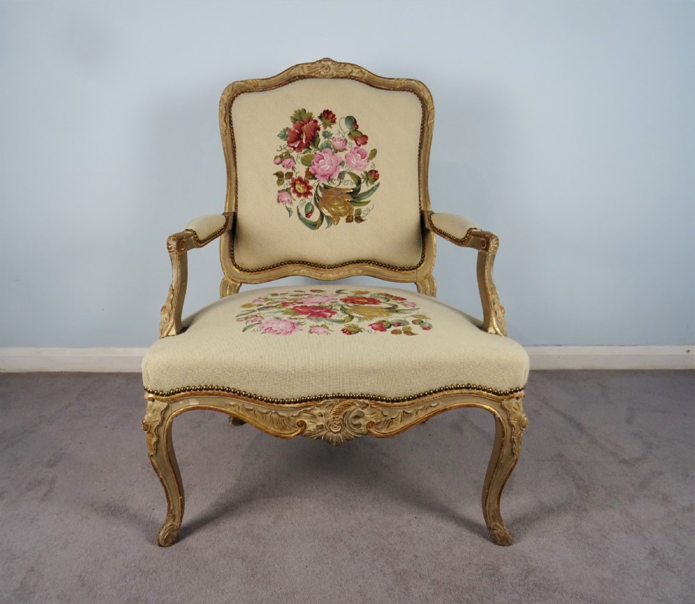A Fine Pair of Painted & Gilt French Armchairs  Fauteuil View VII