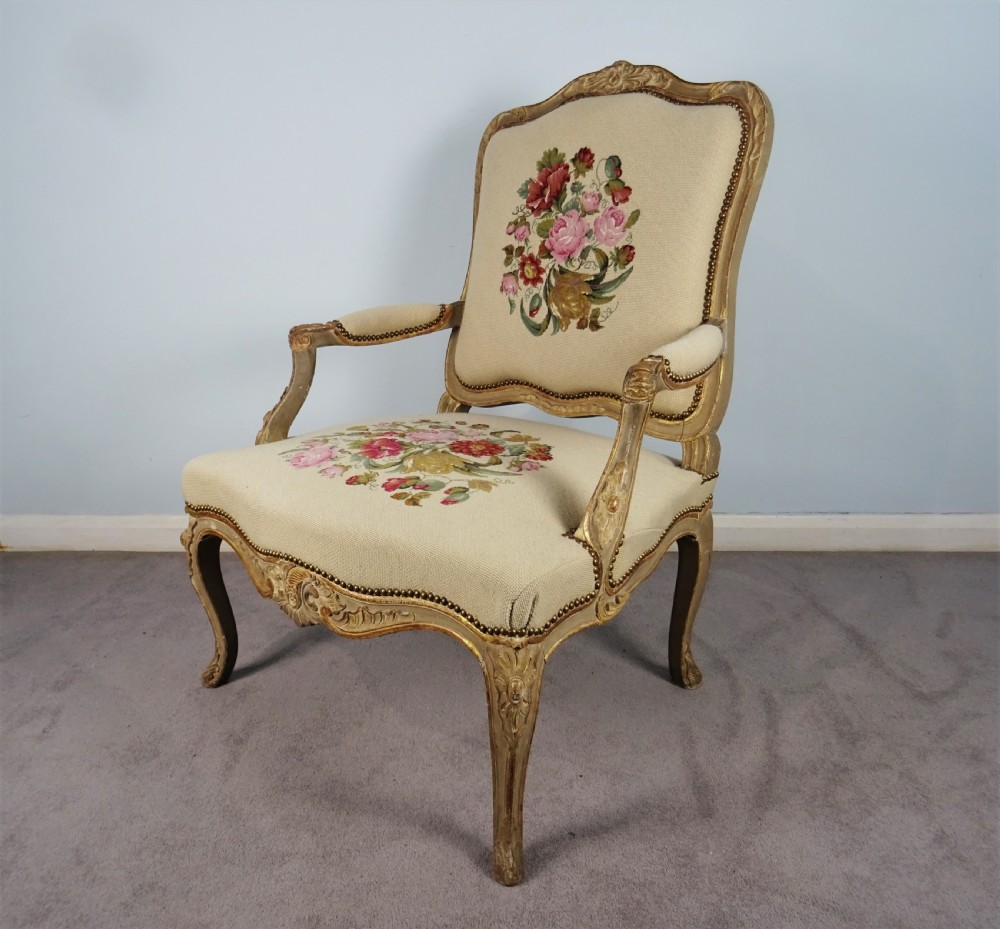 A Fine Pair of Painted & Gilt French Armchairs  Fauteuil View VIII