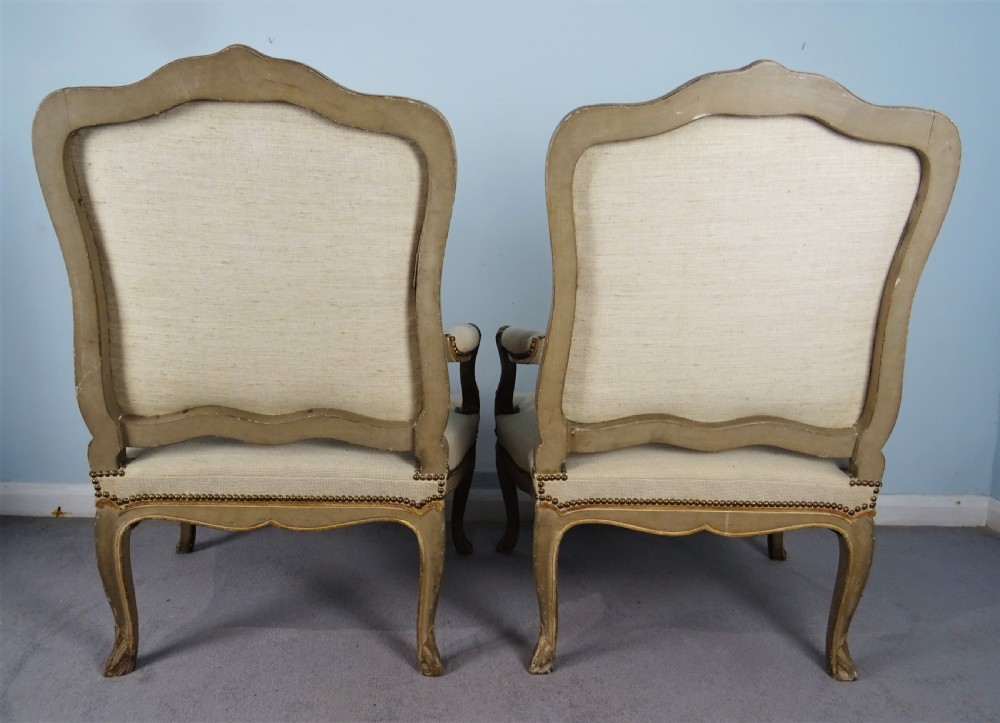 A Fine Pair of Painted & Gilt French Armchairs  Fauteuil View XII