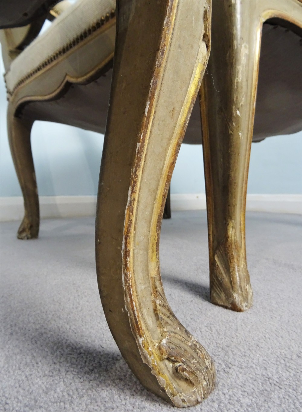 A Fine Pair of Painted & Gilt French Armchairs  Fauteuil View XX