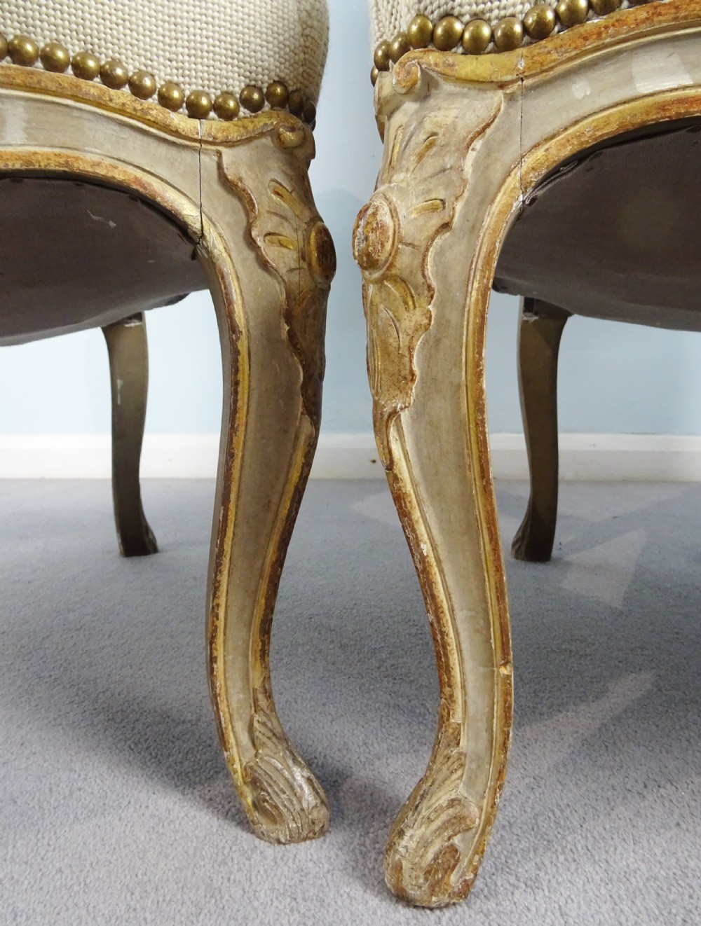 A Fine Pair of Painted & Gilt French Armchairs  Fauteuil View XXI