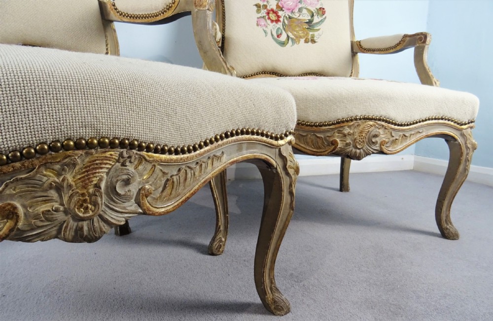 A Fine Pair of Painted & Gilt French Armchairs  Fauteuil View XXIII
