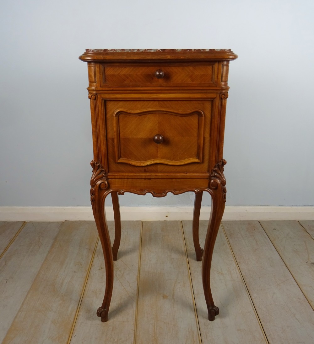Pair of French Walnut and Marble Bedside Cupboards View VI