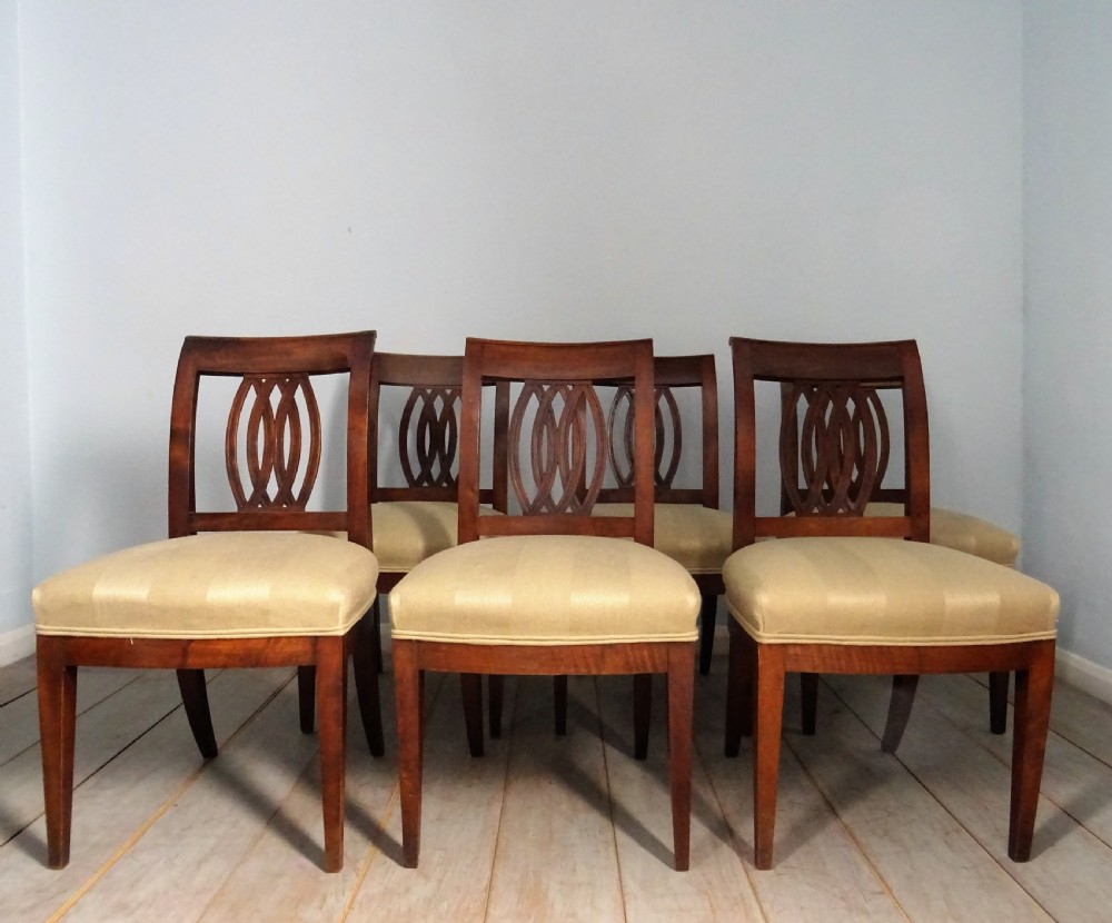 Set of 6 Directoire Walnut Italian Chairs