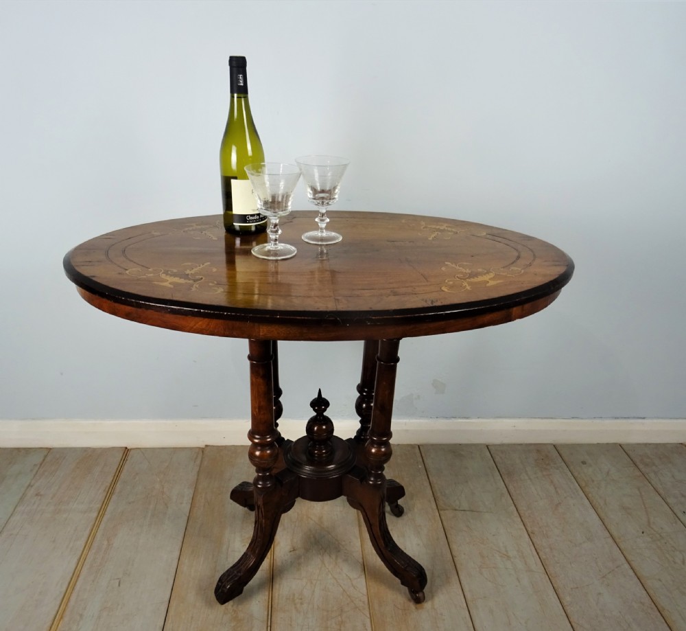 Inlaid Oval Walnut Occasional Side Table