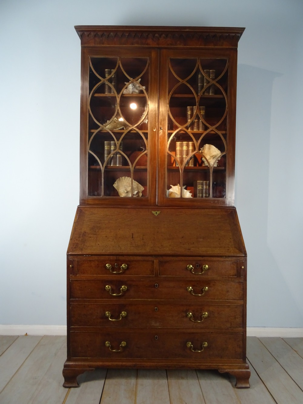 18th Century Georgian Mahogany Bureau Bookcase View VI