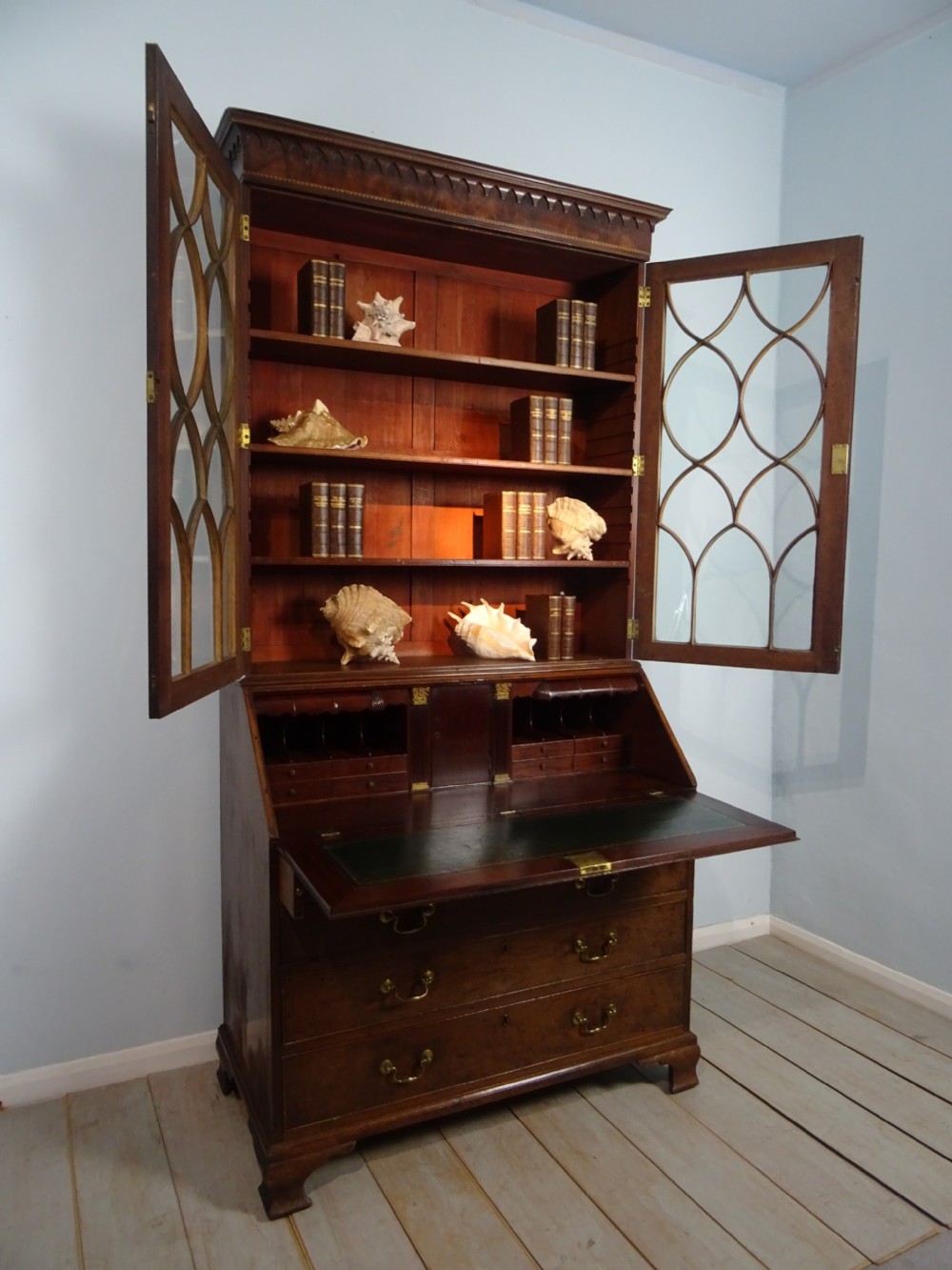 18th Century Georgian Mahogany Bureau Bookcase View IX
