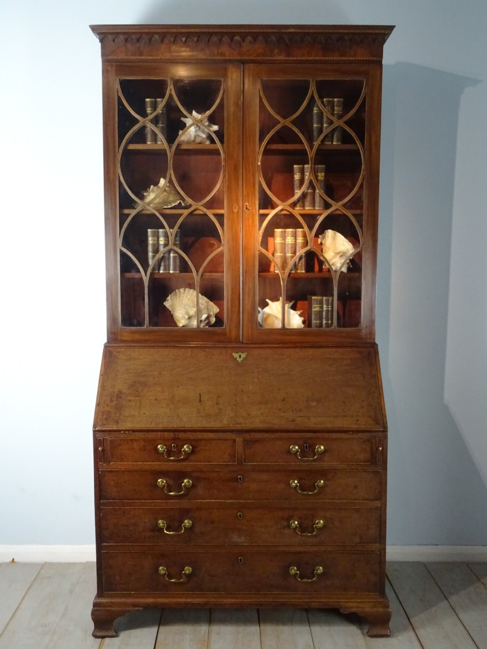 18th Century Georgian Mahogany Bureau Bookcase View X