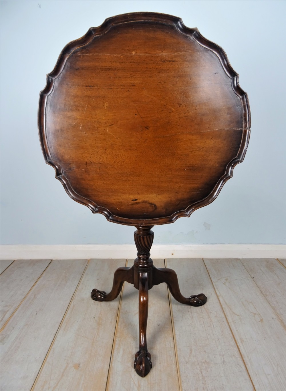 19th Century Mahogany Pie Crust Tilt Top Tripod Occasional Table View IX