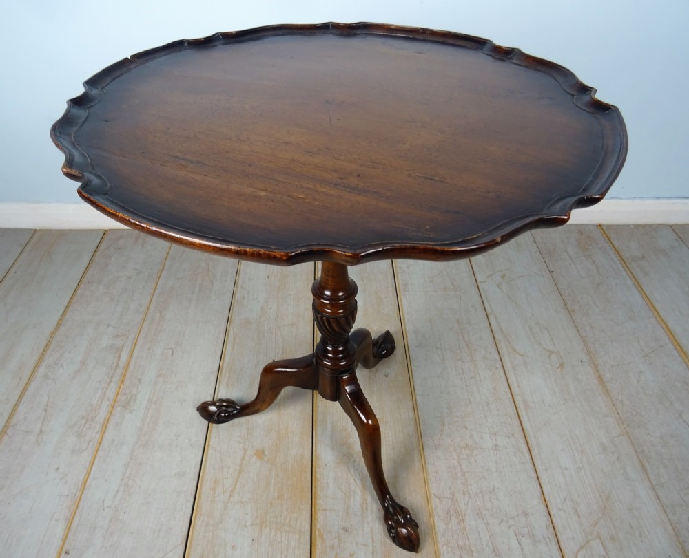 19th Century Mahogany Pie Crust Tilt Top Tripod Occasional Table View XIII