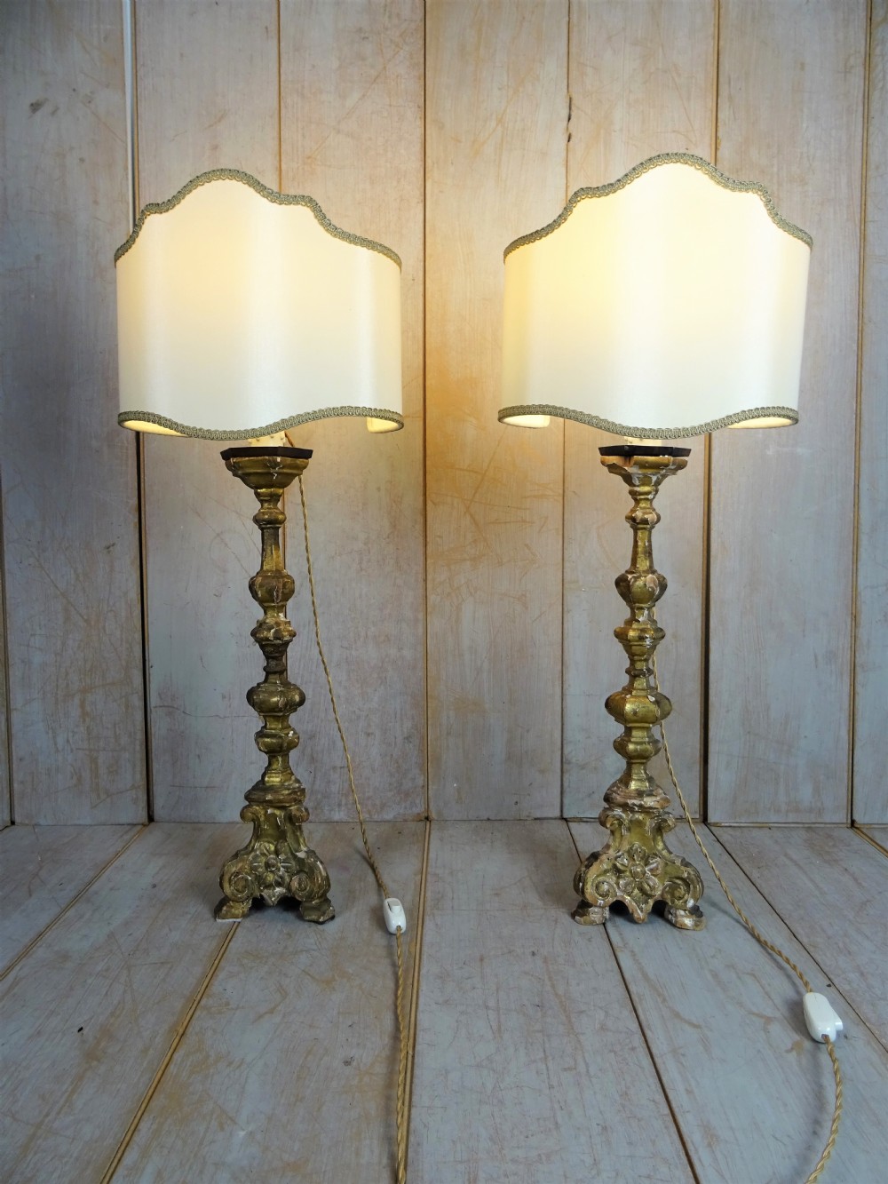 A Pair Of 18th Century Gilt Italian Pricket Candlesticks