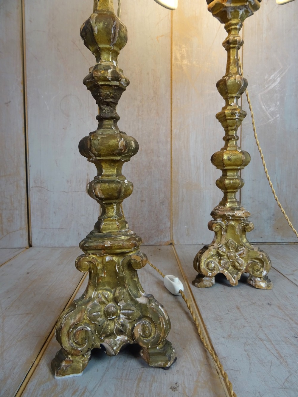 A Pair Of 18th Century Gilt Italian Pricket Candlesticks View III