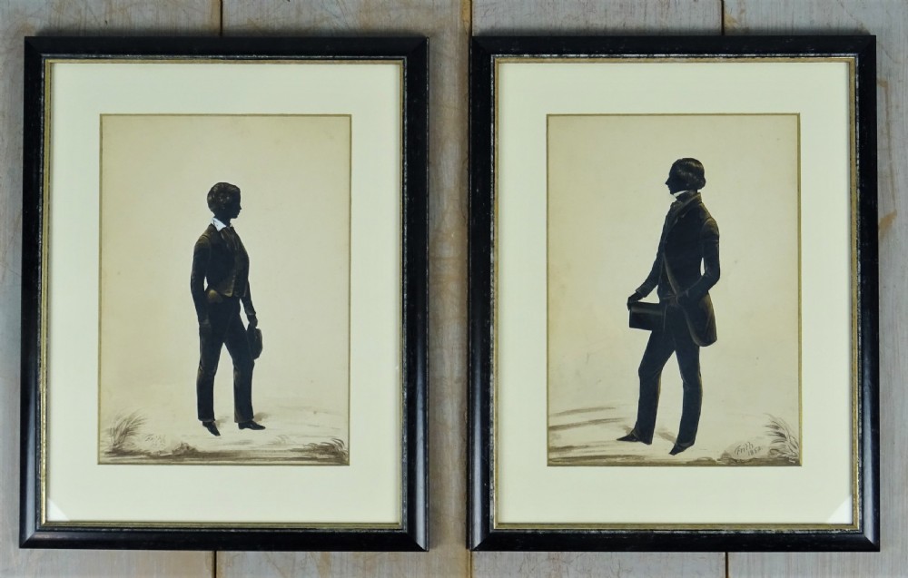 Pair of 19th C portrait silhouettes of two young men by Frith View V