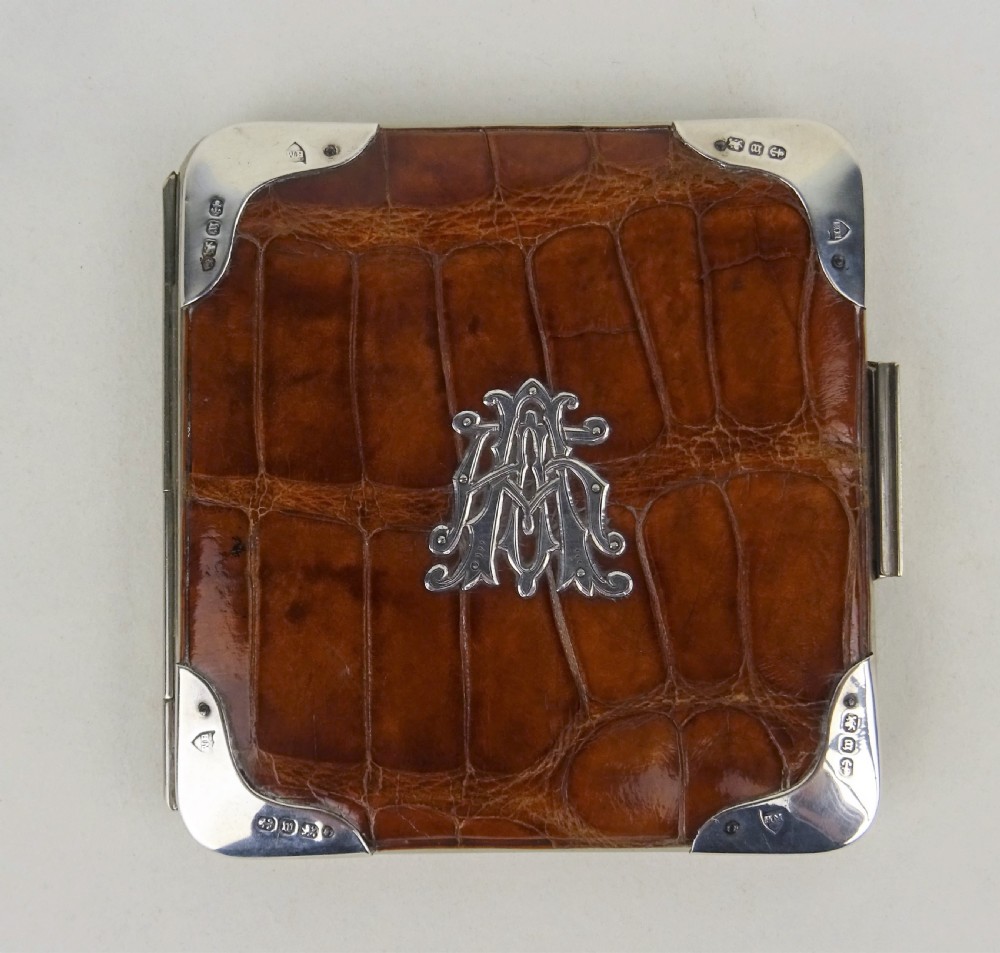 Superb English Victorian Silver and Crocodile Card Case