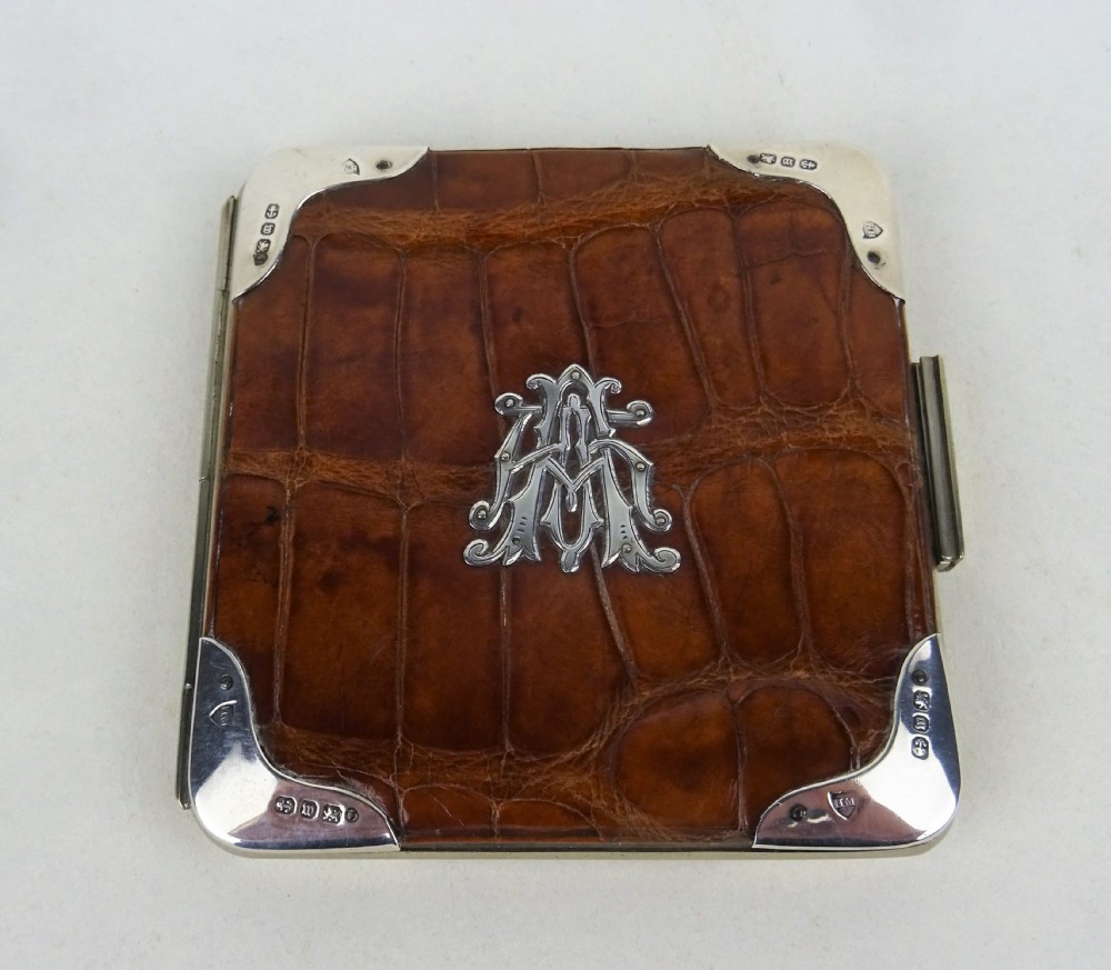Superb English Victorian Silver and Crocodile Card Case View VI