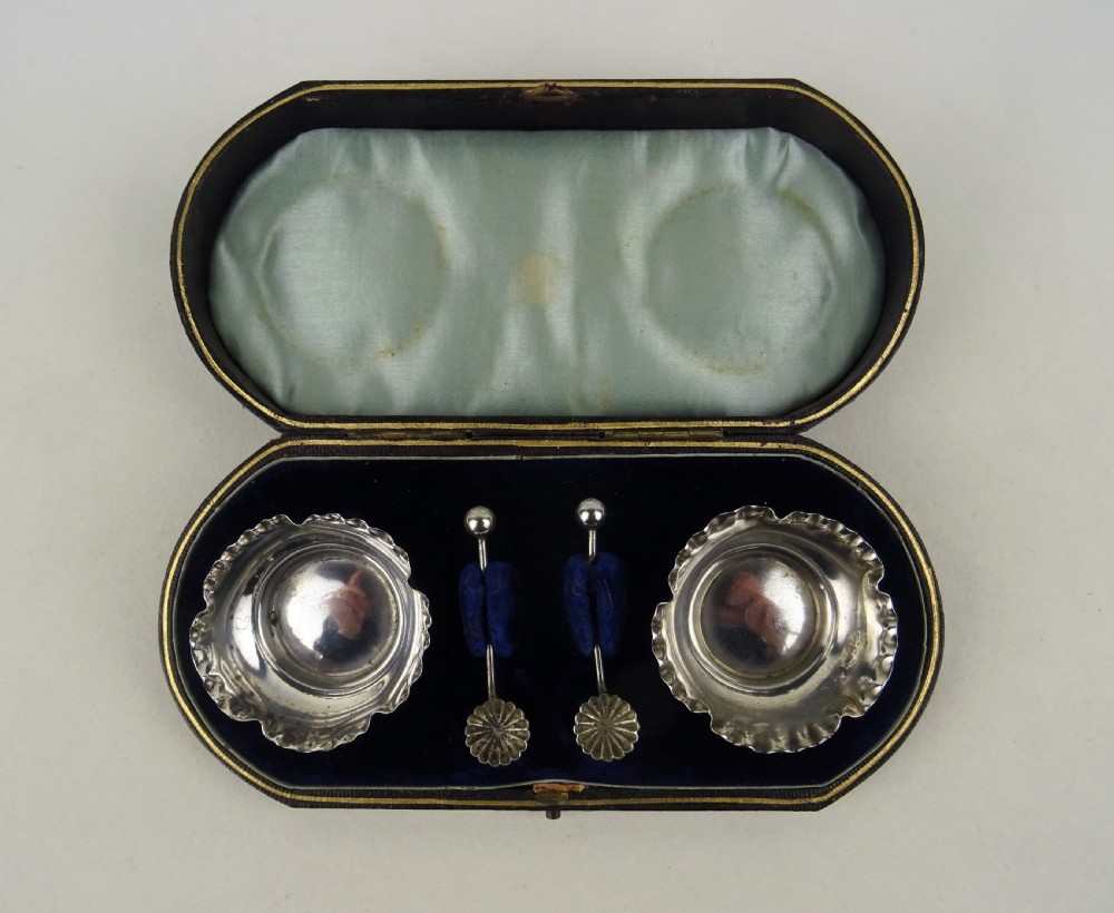 Cased Pair of Victorian Silver Salts and spoons