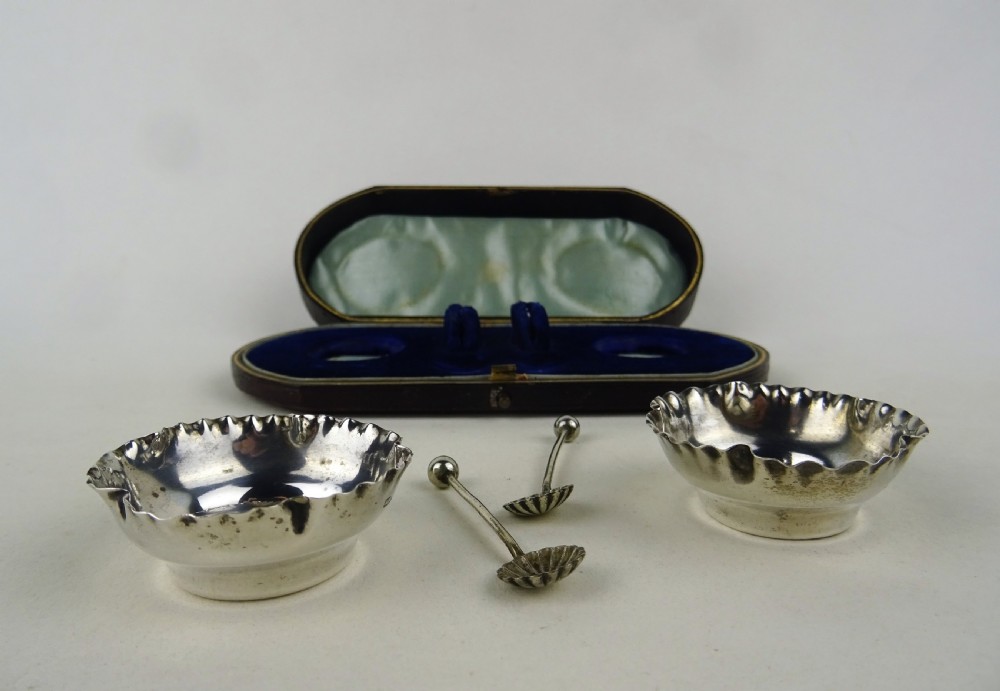 Cased Pair of Victorian Silver Salts and spoons View III