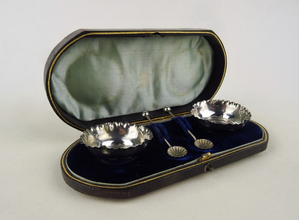 Cased Pair of Victorian Silver Salts and spoons View XI
