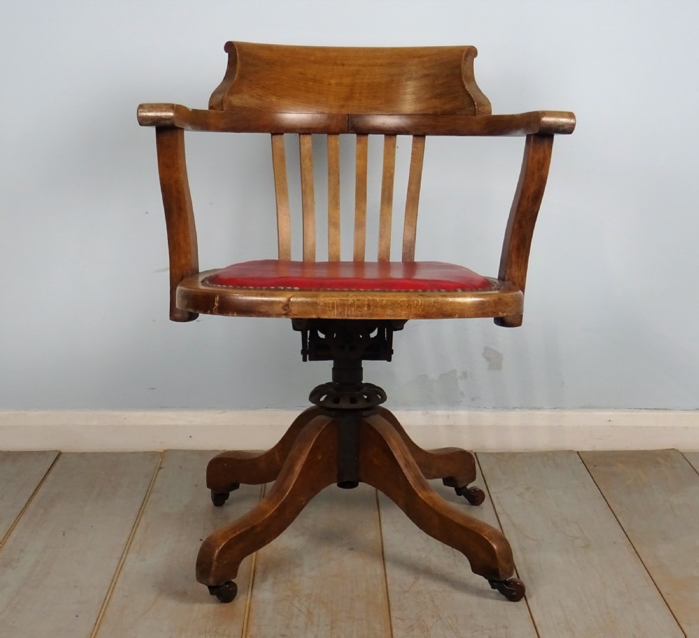 Victorian Oak and Leather Captain’s Revolving Swivel Desk Chair View XI