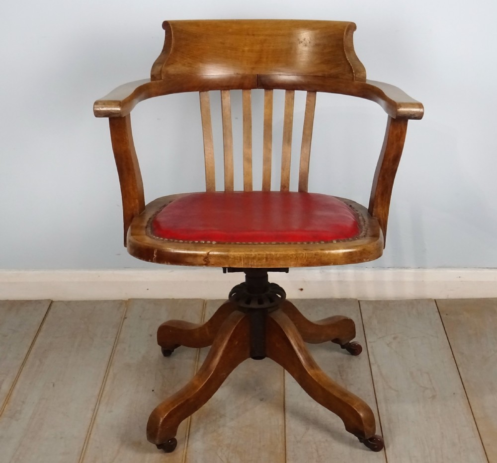 Victorian Oak and Leather Captain’s Revolving Swivel Desk Chair