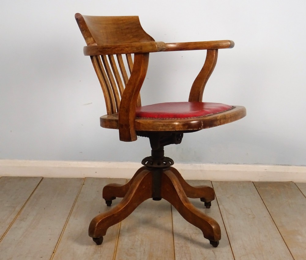 Victorian Oak and Leather Captain’s Revolving Swivel Desk Chair View II
