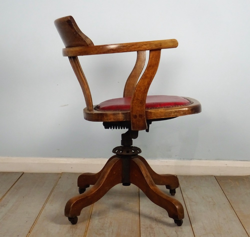 Victorian Oak and Leather Captain’s Revolving Swivel Desk Chair View III