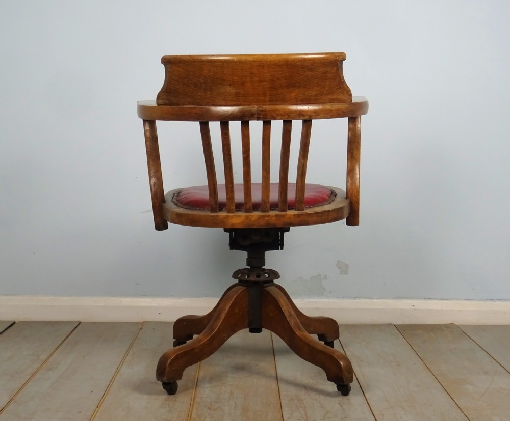 Victorian Oak and Leather Captain’s Revolving Swivel Desk Chair View IV