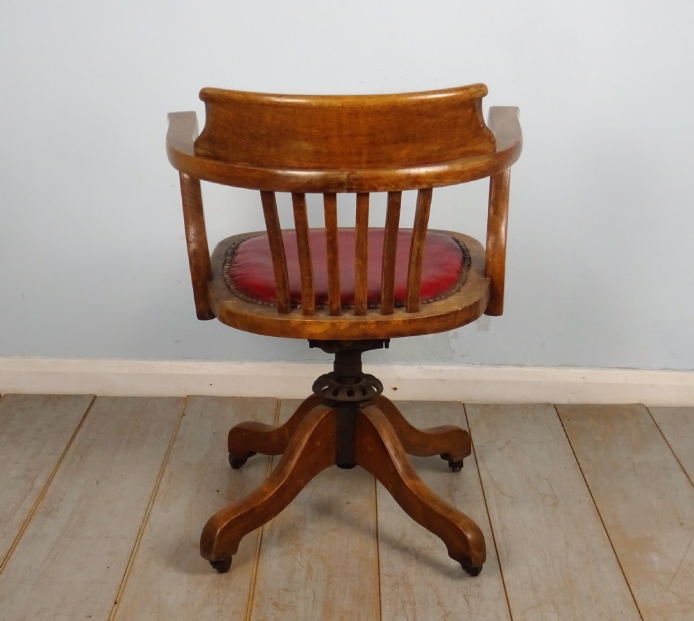 Victorian Oak and Leather Captain’s Revolving Swivel Desk Chair View V
