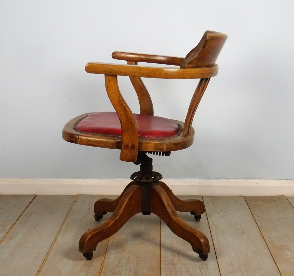Victorian Oak and Leather Captain’s Revolving Swivel Desk Chair View VI