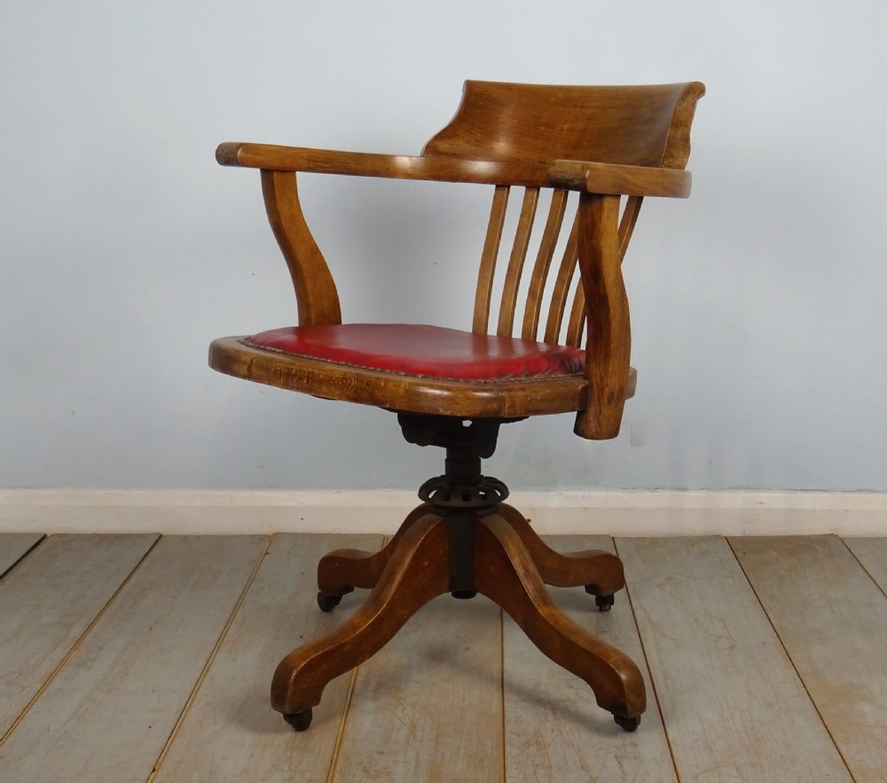 Victorian Oak and Leather Captain’s Revolving Swivel Desk Chair View VII
