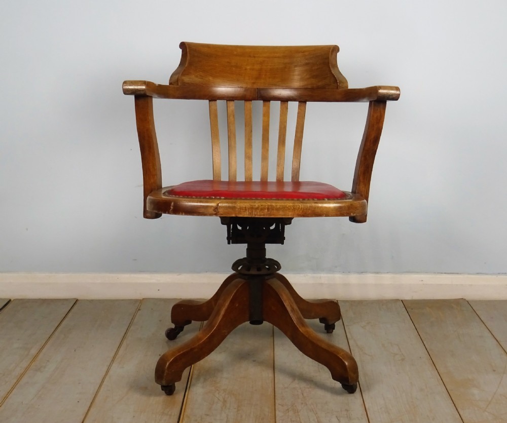 Victorian Oak and Leather Captain’s Revolving Swivel Desk Chair View VIII