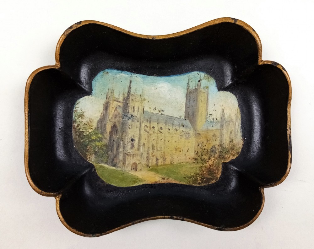 Set of Eight Papier Mache Gaming Token Trays Showing Wonderful Hand Painted Scenes Of Canterbury, Kent, England. View IX