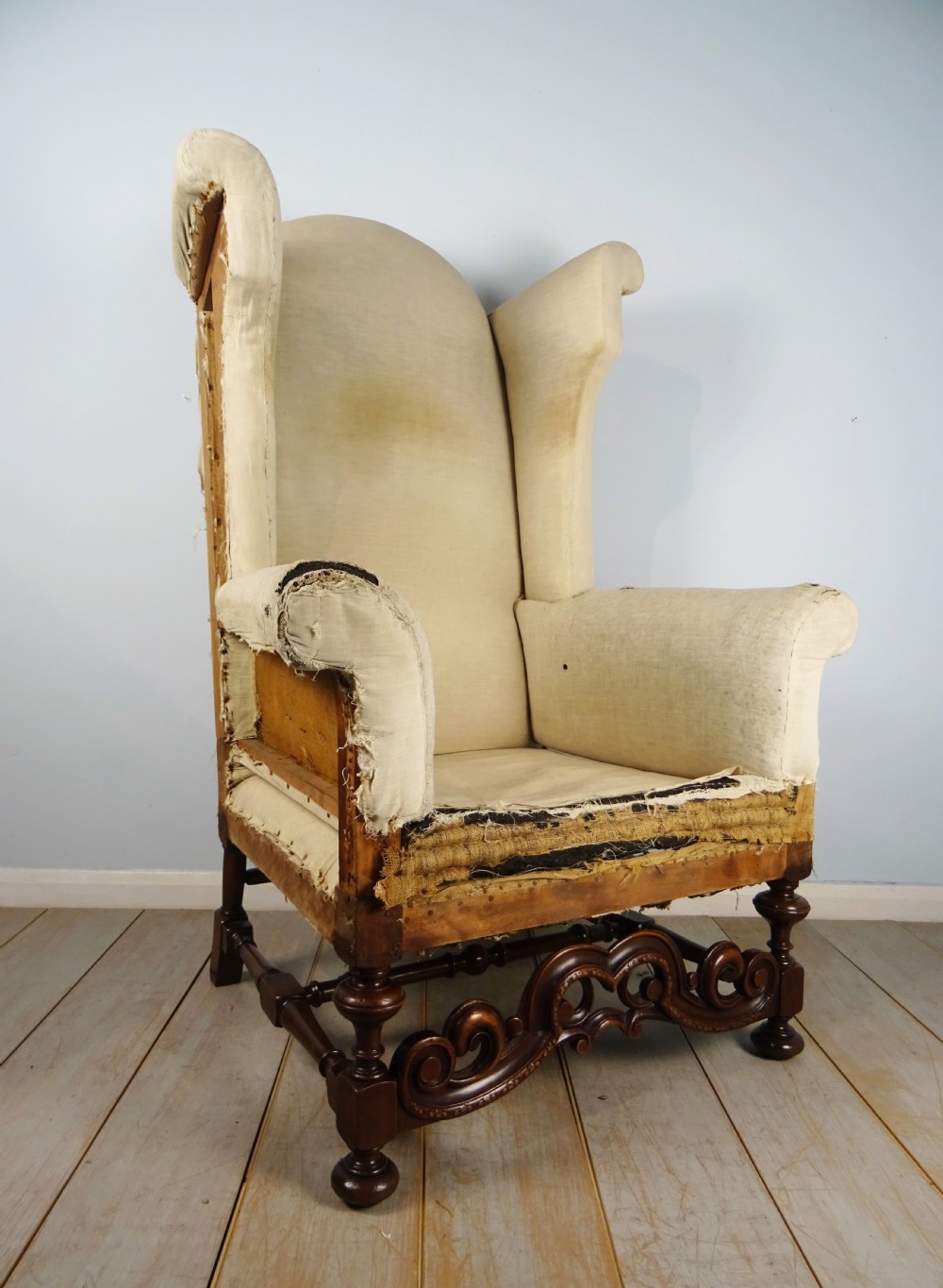 A William and Mary Revival Wing Back Armchair