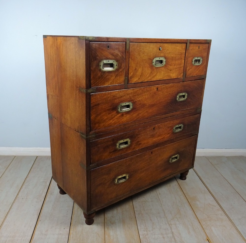 Antique Military Campaign Secretaire Chest of Drawers