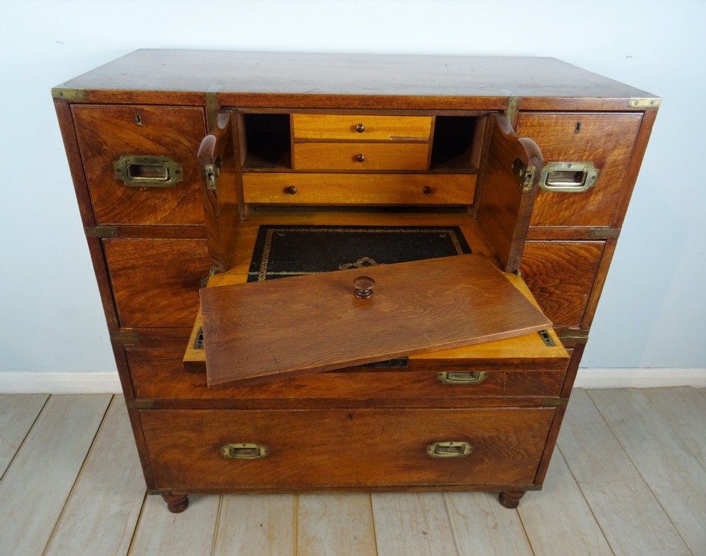 Antique Military Campaign Secretaire Chest of Drawers View VII