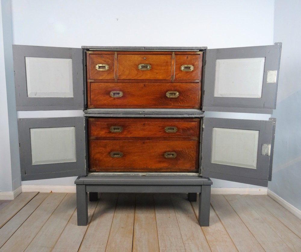 Antique Military Campaign Secretaire Chest of Drawers View XXI