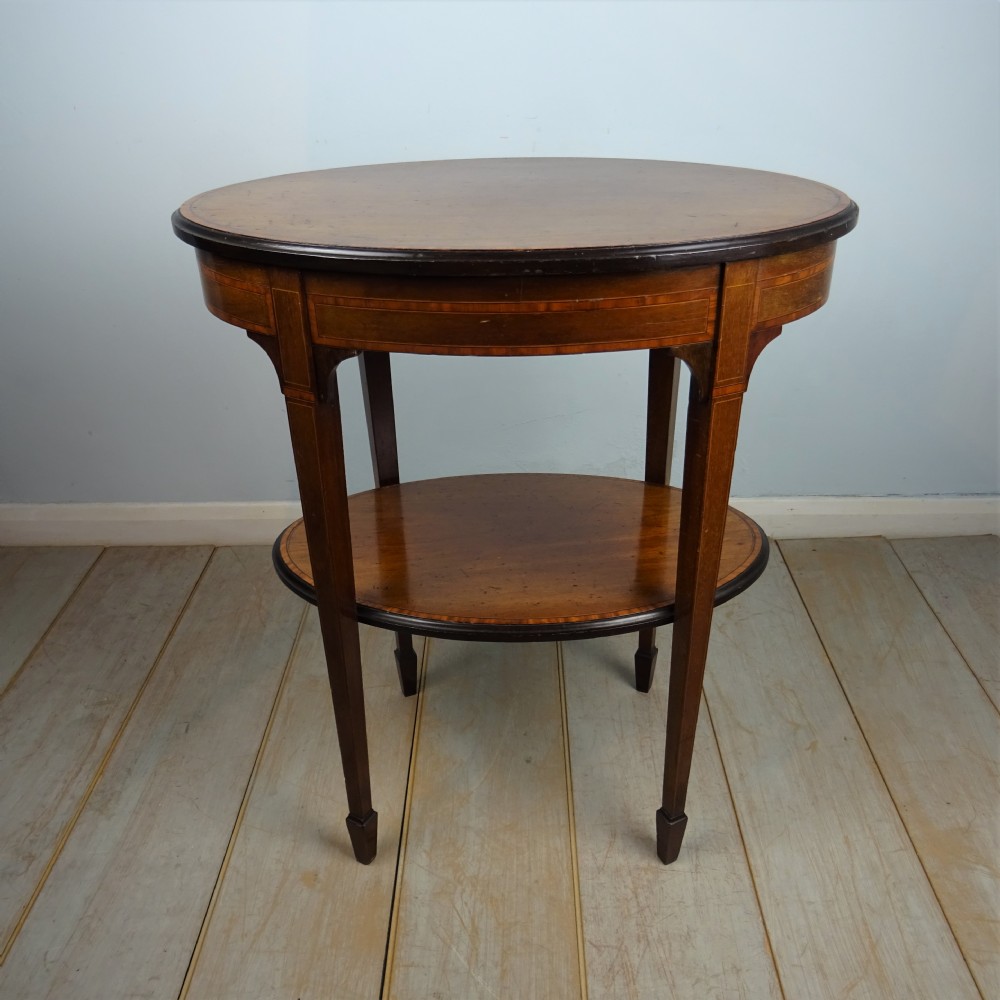 Victorian Inlaid Oval Two Tier Side Table