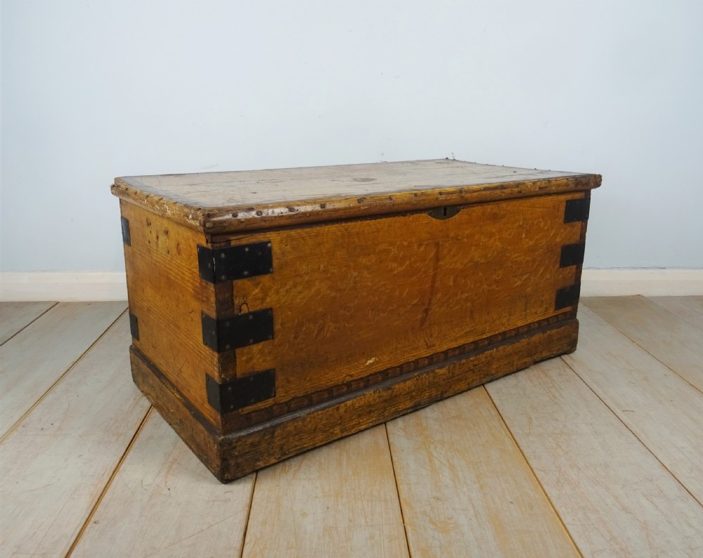 Original Victorian Hand Painted Travelling Trunk Chest