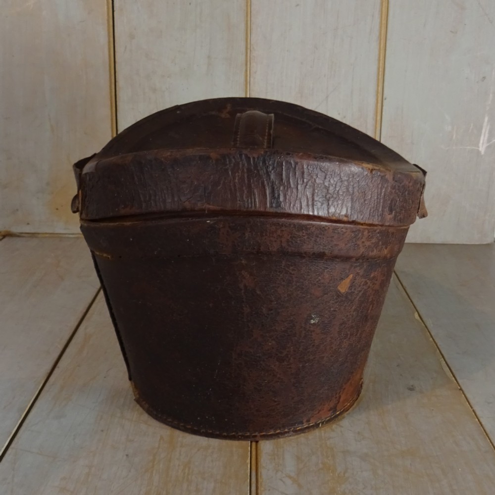 Antique Leather Hat Box with Silk Top Hat by Cuthbertson of London View VI