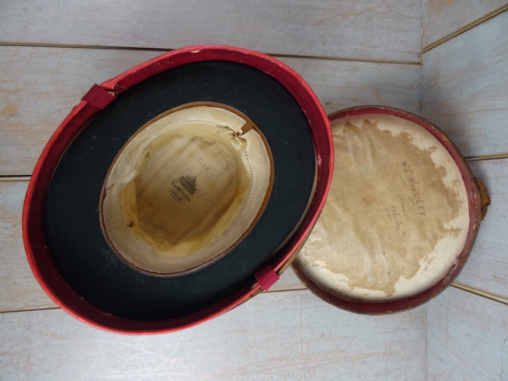 Antique Leather Hat Box with Silk Top Hat by Cuthbertson of London View IX