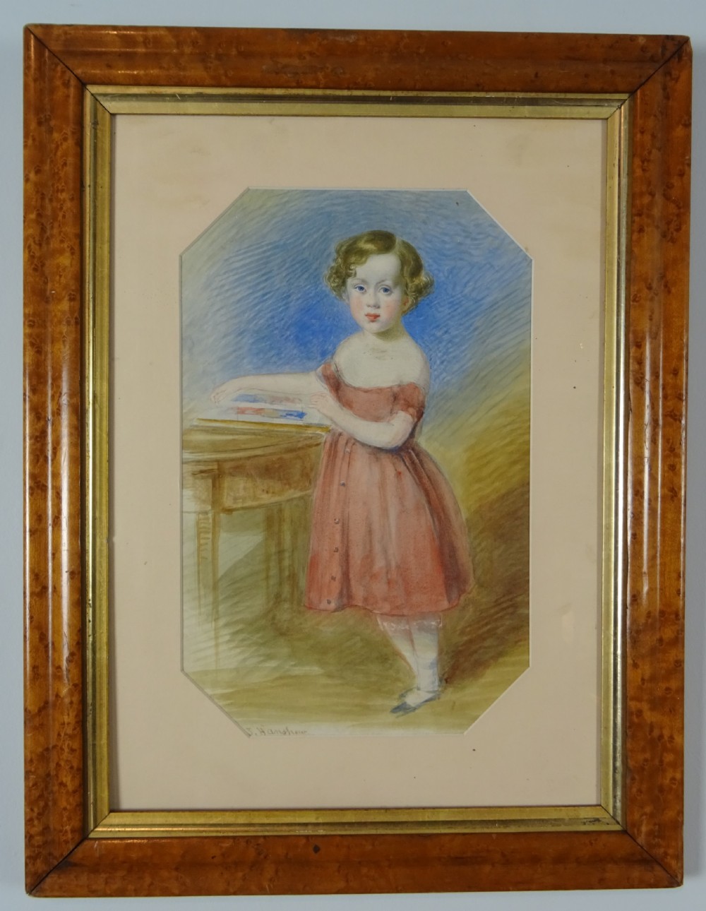 Antique Watercolour Portrait of a Young Girl