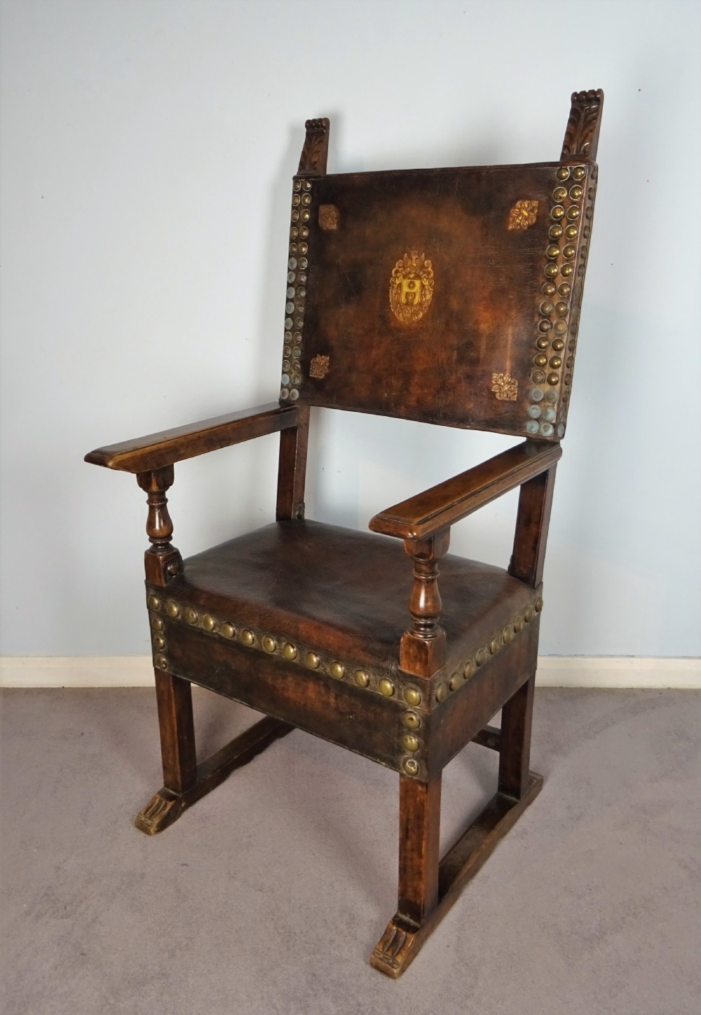 Italian Walnut and Leather Throne Armchair View XII