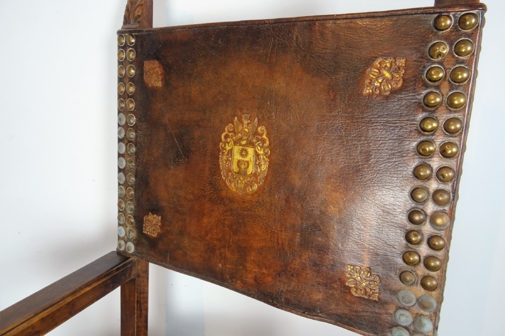 Italian Walnut and Leather Throne Armchair View II