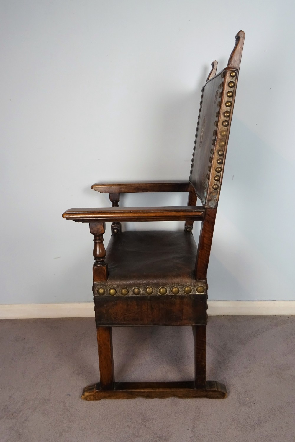 Italian Walnut and Leather Throne Armchair View III
