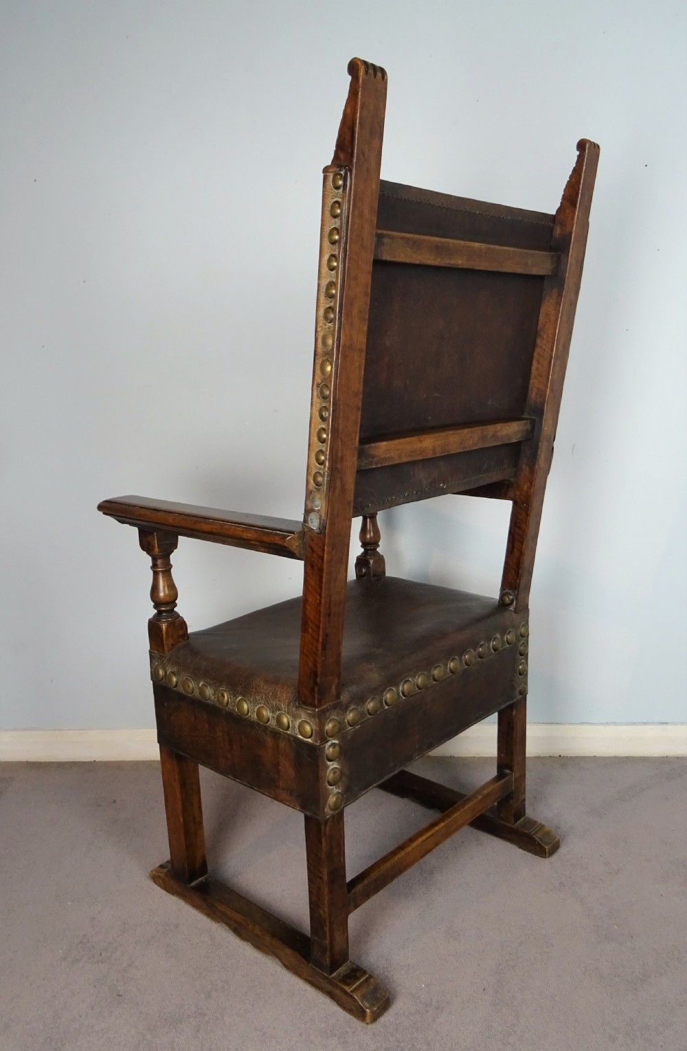 Italian Walnut and Leather Throne Armchair View IV