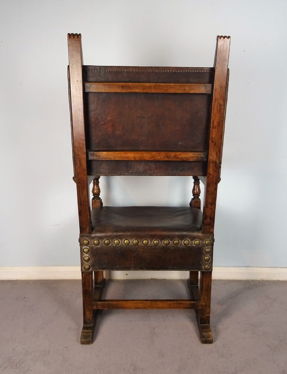 Italian Walnut and Leather Throne Armchair View V