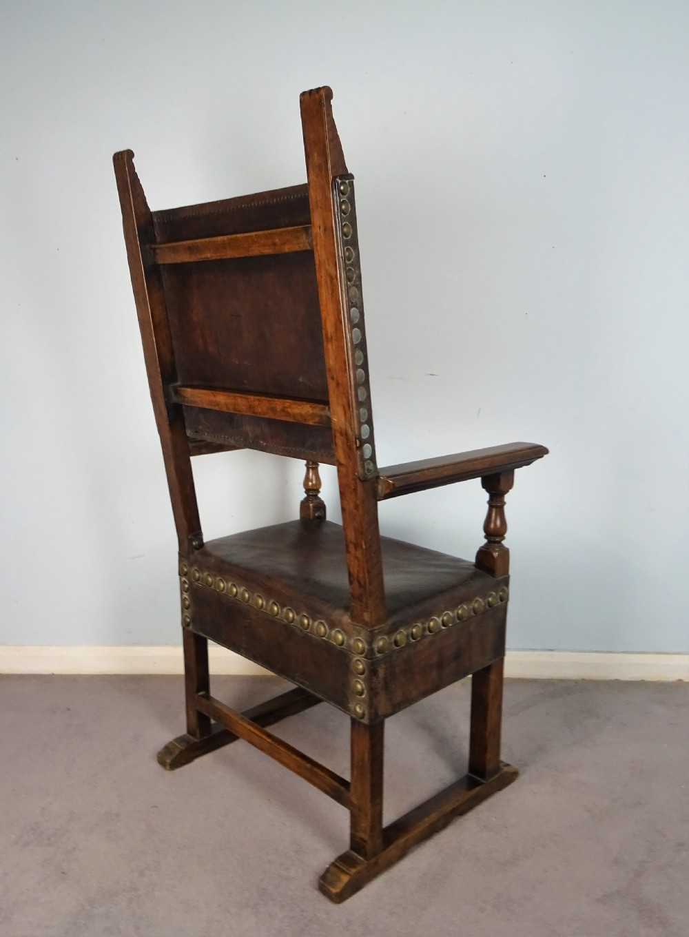 Italian Walnut and Leather Throne Armchair View VI