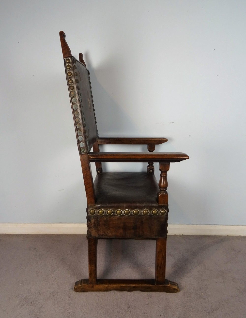 Italian Walnut and Leather Throne Armchair View VII