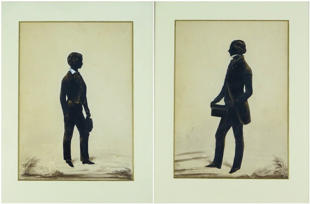 Pair of 19th C portrait silhouettes of two young men by Frith