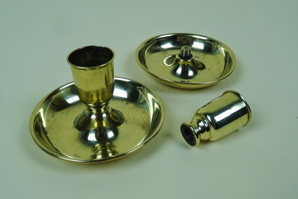 Pair of Brass Campaign Brighton Bun Travelling Candlesticks View IV
